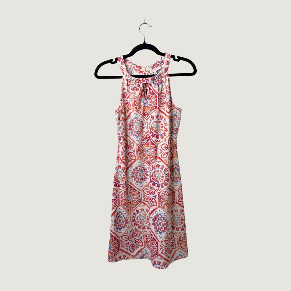 Jude Connally Womens XS Halter Floral Dress Orange Blue Geometric Resort Coastal